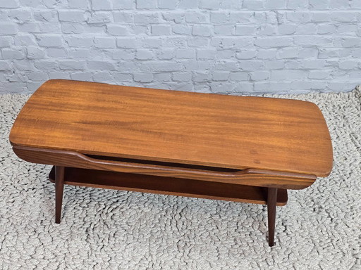 Mid-Century Design Rectangle Teak Wooden Coffee Table Attributed to Louis Van Teeffelen for Wébé, The Netherlands, 1960s.