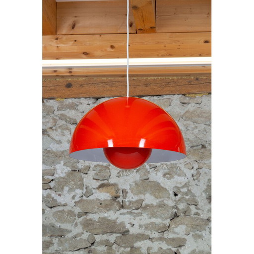 Vintage rood gelakte metalen hanglamp van Verner Panton voor Louis Poulsen, 1970