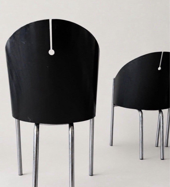 Set of 4 Vintage Segis Chairs, Attributed to Philippe Starck – Dining chairs, Chrome, Leather (photo 7 of 15)