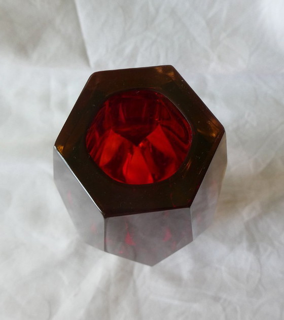 Murano Block Vase by Flavio Poli for Alessandro Mandruzzato, Sommerso, faceted, 1950s – Glass (photo 7 of 8)