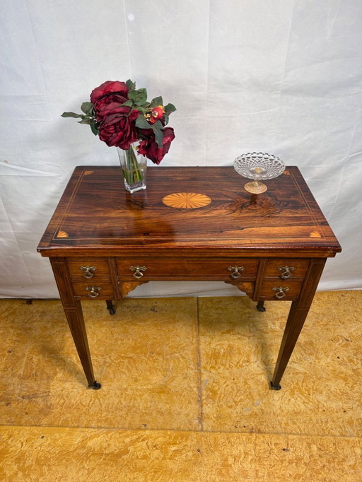 Antique Edwardian Rosewood Inlaid Desk / Transforming Games Table (1900–1910)  A Masterpiece of Dual-Function Design with Exquis