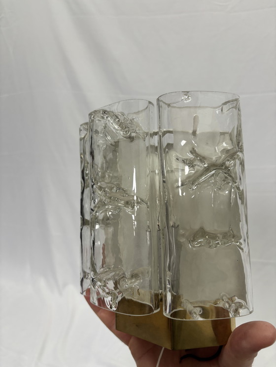 Image 1 of Set of 2 vintage Doria Leuchten ice glass wall lamps 1960s