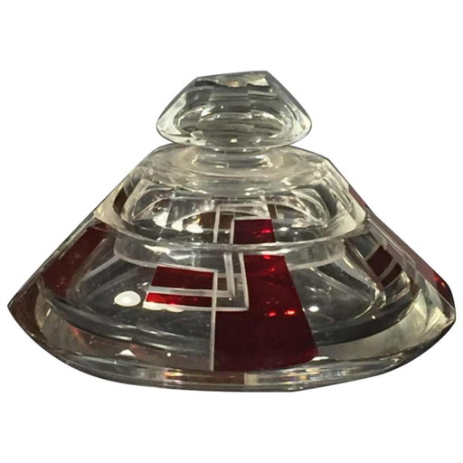 Caja Art Deco Bohemia Constructivista de Cristal Rojo de Karl Palda, 1930