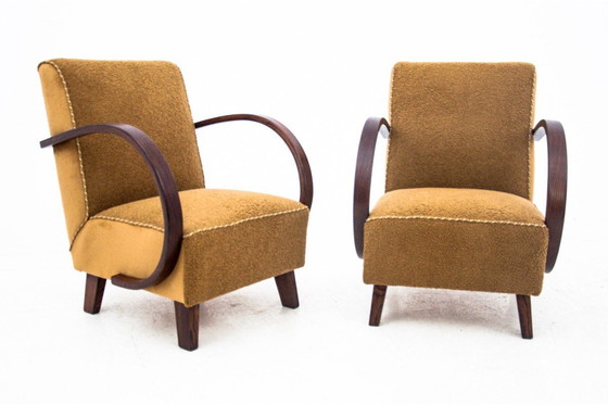 Image 1 of Two Yellow boucle armchairs by J. Halabala, Czechoslovakia, 1930s