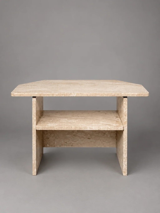 Vintage Italian Travertine Side Table with Open Shelf