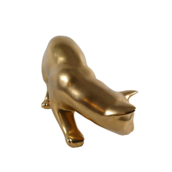 Image 1 of goldene Keramik Katze von Le Dauphin, Frankreich, 1990er 