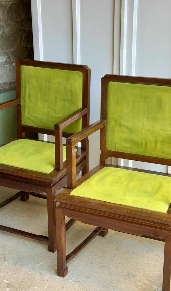Coppia di poltrone in legno esotico e tessuto verde lime (foto 14 di 14)