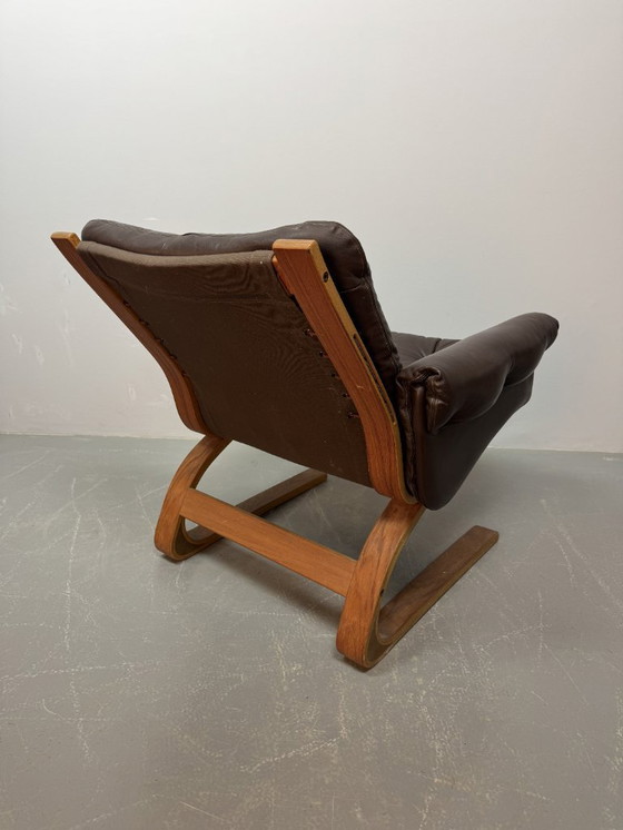 Image 1 of Sofá Kengu de tres plazas en cuero Rybo Rykken de diseño escandinavo de mediados de siglo, súper cómodo, década de 1960.