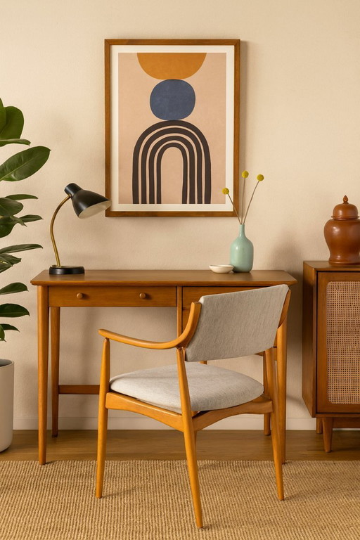 Vintage bureaustoel van zuivere scheerwol, lichtgrijs, 1960