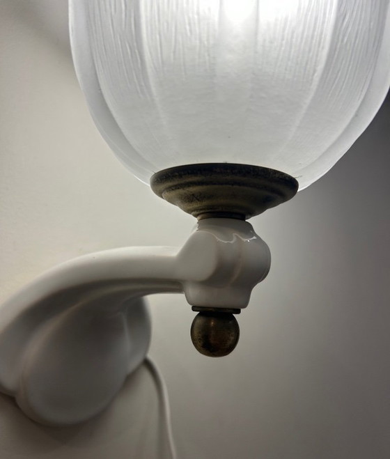 Image 1 of Par de apliques de pared de cerámica y vidrio, década de 1950.