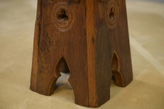 Brutalist oak stool from the early 20th century. (photo 3 of 5)