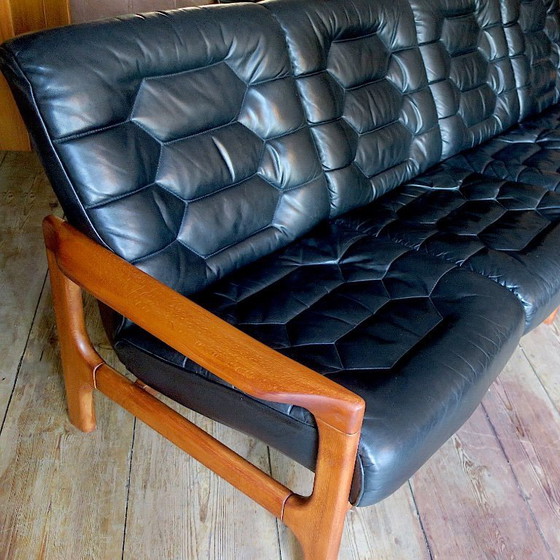 Image 1 of Danish 4-Seater Sofa with Leather Upholstery 244cm, 1960s