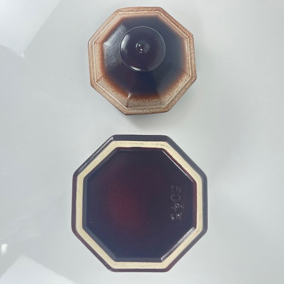 Image 1 of Caja octogonal de cerámica marrón, mediados del siglo XX