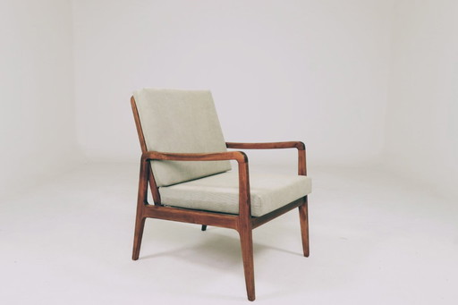 Mid-Century Armchair Corduroy Cushion Rustic Wood, 1980s