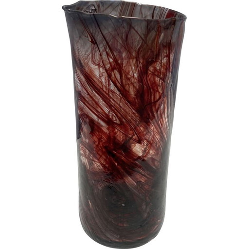 Vase vintage à volutes rouges et bleues par Serge Mansau pour Murano, 1992