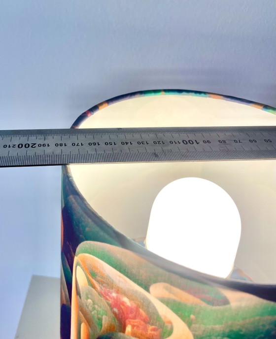 Stylish Mid Century Table Lamp from original 70s Vase, West German Pottery, Brass, Ceramic, Multi Color (photo 11 of 14)