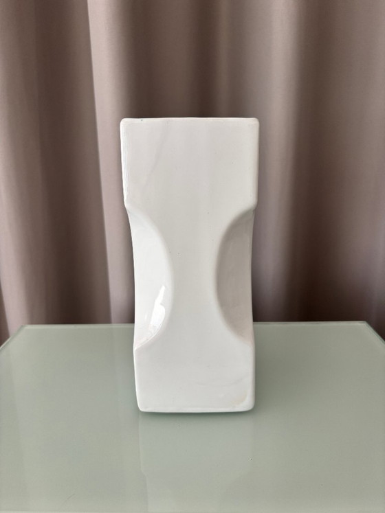 Vintage Sculptural White Ceramic Vase | Postmodern / Memphis Style (photo 3 of 8)