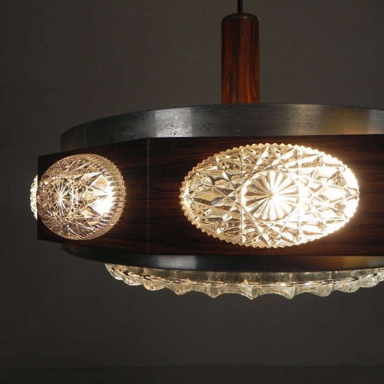 Image 1 of Vintage Lakro hanglamp met 9 ovalen glasplaatjes en 1 ronde glasplaat, jaren 70