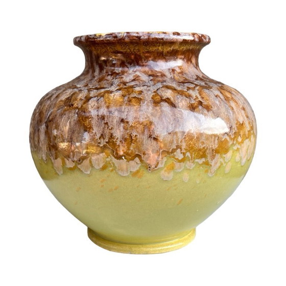 Image 1 of SS Meissen Keramikvase Typ 1107/8 Deutschland, 1960er Jahre, kristalline Tropfglasur gelbbraun