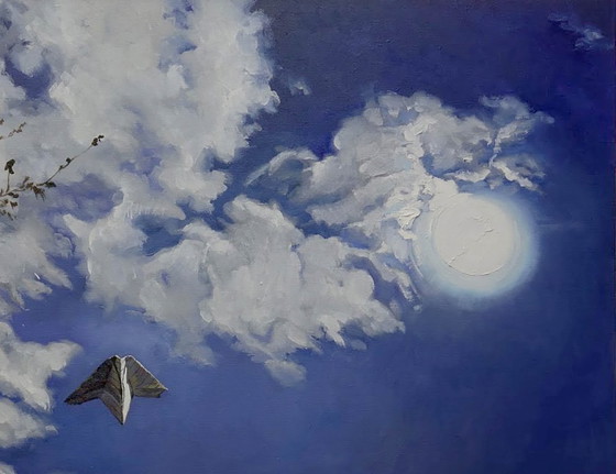 Original Oil Painting Modern Art Landscape Sky Walk Under The Moon – Paintings & Drawings, Canvas (photo 7 of 7)