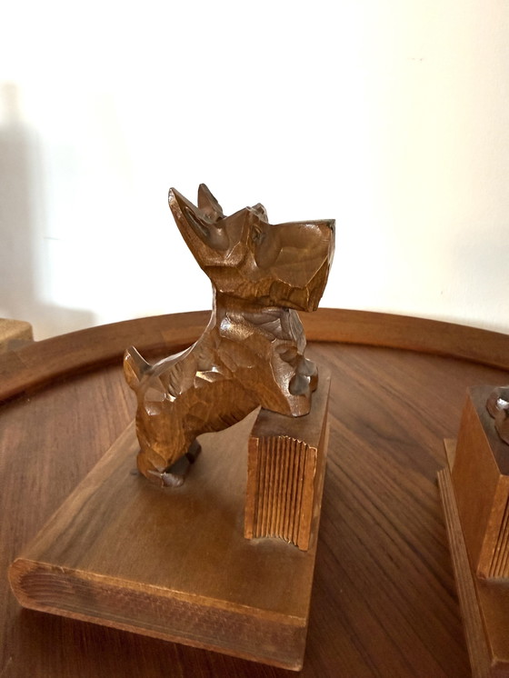 Image 1 of 2x vintage teak Scottish Terrier bookends ‘60