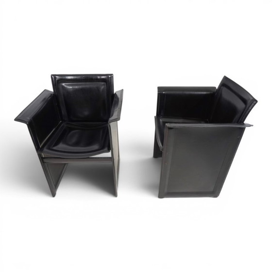 Image 1 of Ensemble de 2 fauteuils Arrben Solaria en cuir noir, par Tito Agnoli, 1970