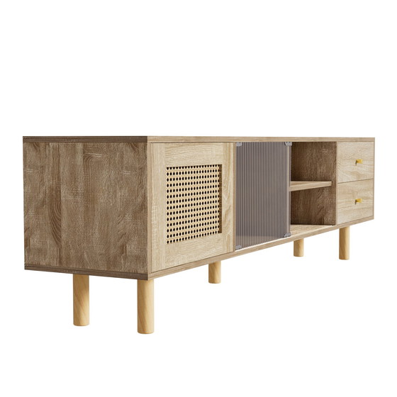 Image 1 of Urban Meuble TV-meubel in houtlook van rotan en glas met lades 172*35*48 cm