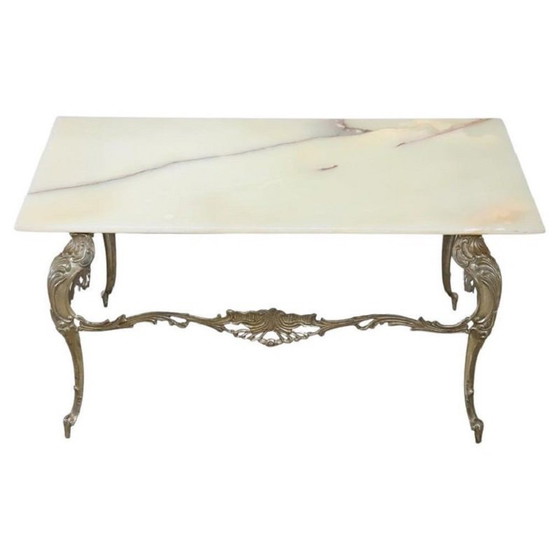 Image 1 of Tavolino da caffè in bronzo dorato con piano in onice, anni &#39;70