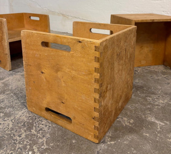 Image 1 of Set of 3 vintage Montessori wooden cube kids chairs 