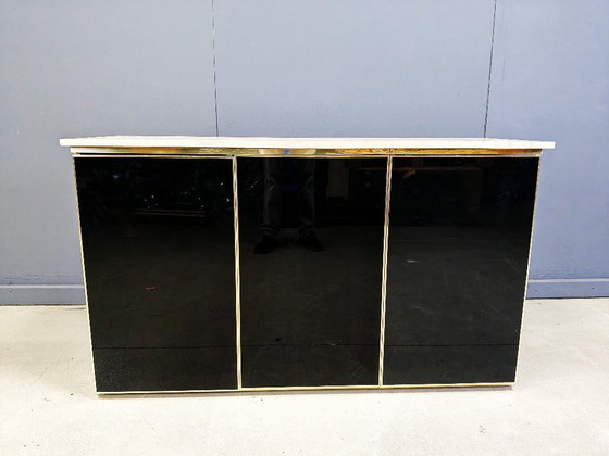Image 1 of Credenza vintage in travertino e laccato nero, anni '80