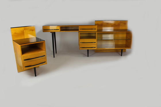 Image 1 of Modular Desk Set With Black Glass Top By Mojmir Pozar, 1960S, Set Of 3