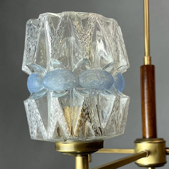 Mid Century Modern Three-Light Wood and Glass Modern Chandelier, 1960s (photo 5 of 15)