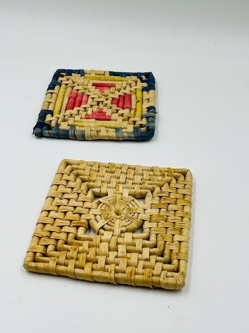 Pair of vintage braided fiber trivets