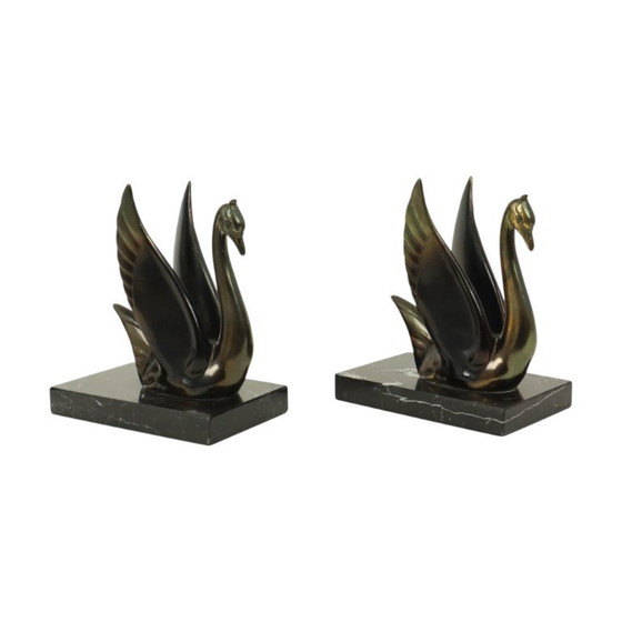 Image 1 of French Art Deco Swan Bookends