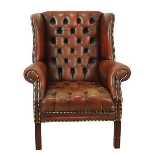 Oude Chesterfield Zetel Bruin Leder