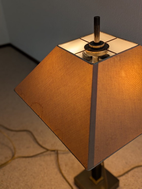 Image 1 of Lamp with trapezoidal lampshade, brass patina