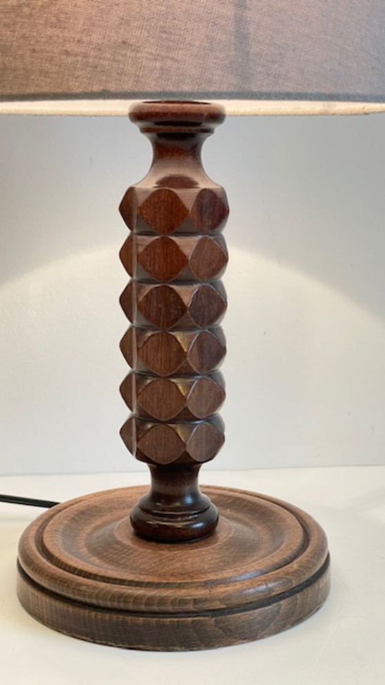 Image 1 of Vintage Geometric Wooden Lamp in the Style of Charles Dudouyt
