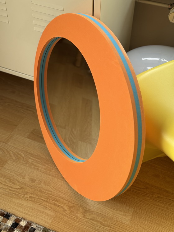 Image 1 of Vintage IKEA Horten spiegel oranje blauw - Space Age design - 60 cm - jaren 90