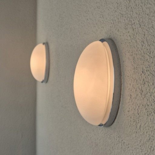 Paire d'Appliques murales vintage Limburg Modèle 3684 | Verre blanc opale & Chrome | Mid-Century Modern