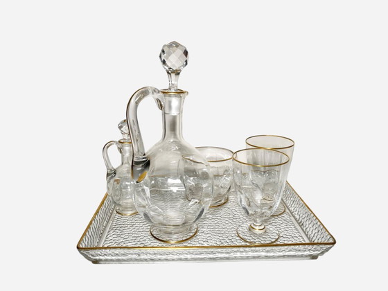 Image 1 of Baccarat kristallen drankenset - Vintage Franse vergulde kristallen karaf voor naast het bed