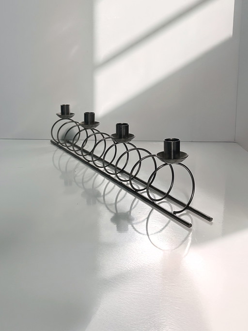 Large metal candle holder black spiral vintage 80s 90s Memphis Milano postmodern candlestick candle holder
