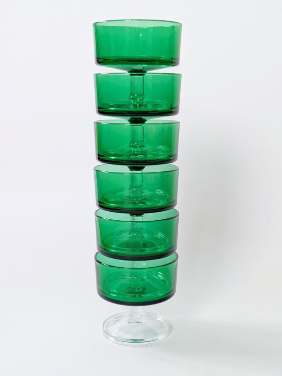Image 1 of Juego de 6 copas para sorbete Luminarc de mediados de siglo | Verde esmeralda | Copas francesas