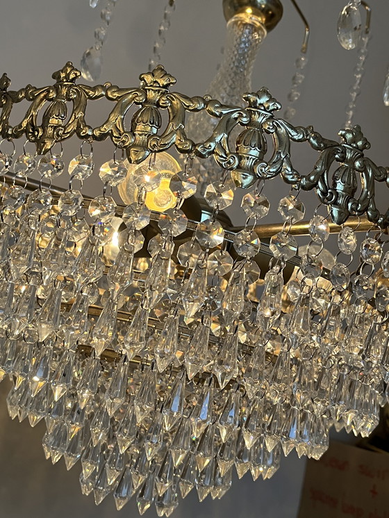 Image 1 of Vintage Crystal Chandelier Pendant Lamp Bronze Gold Frame
