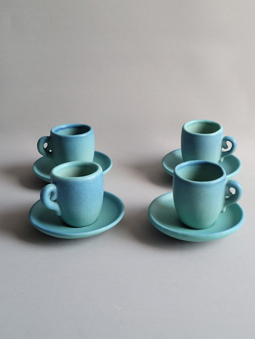 4 tazzine da caffè con piattini di Jan Brigitte, Colorado Springs, USA, 1950-60.