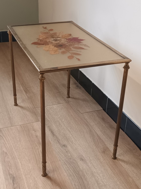 Image 1 of Bronze side table with pressed flowers