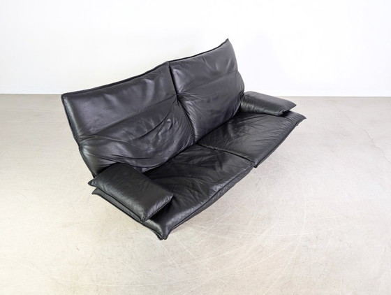 Image 1 of Vintage Italian 2-seater design sofa, black leather, 1980s