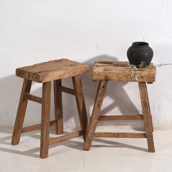 Taburetes antiguos de madera maciza (c.1900). Juego de dos piezas #2 (photo 7 of 34)