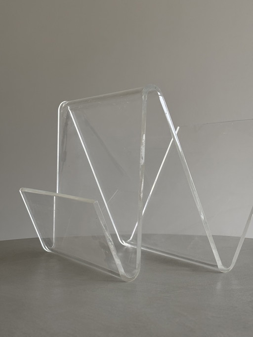 Tijdschriftenhouder van transparant plexiglas, 70s