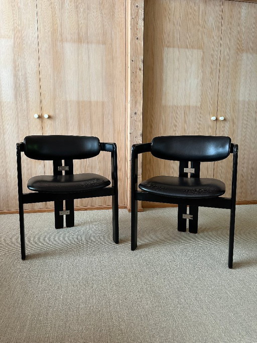 2 sillones Pamplona en piel negra – Augusto Savini para POZZI (años 60) – Totalmente negros – fauteuils, Leather, Metal