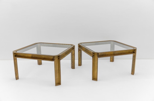 Model T09 Side or Coffee Tables in Brass and Glass by Peter Ghyczy, 1970s, Set of 2